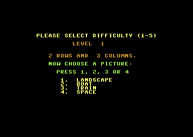 Sliding Block (Commodore 64) screenshot: Game Setup