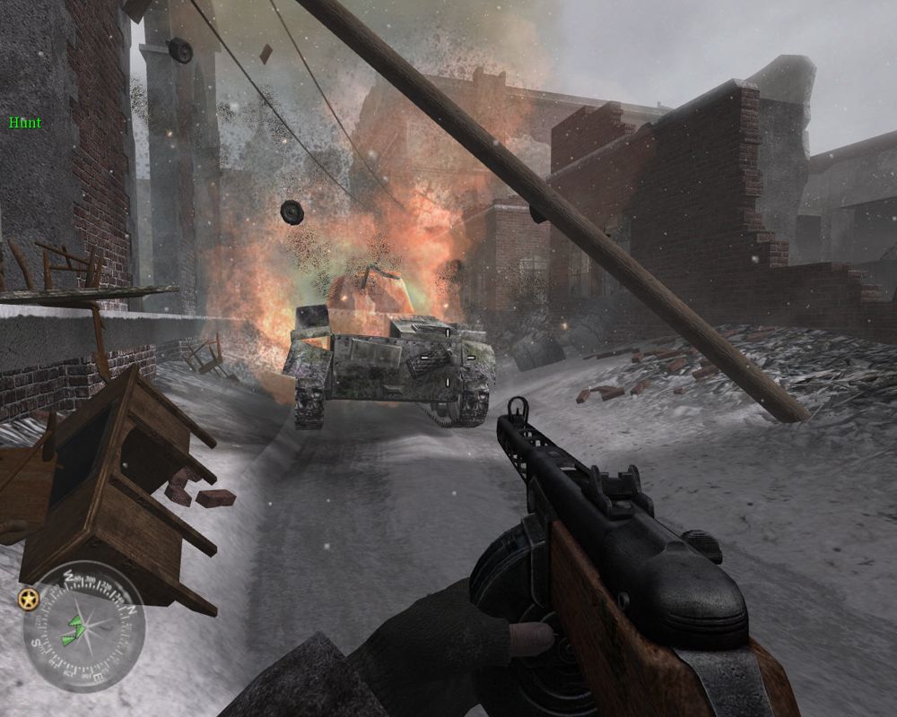 Call of Duty 2 (Windows) screenshot: Enemy tank destroyed.