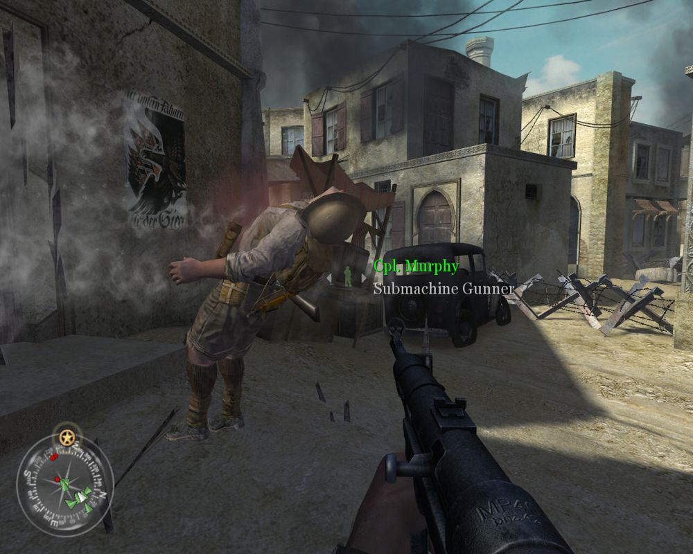 Call of Duty 2 (Windows) screenshot: Bullet in a head.