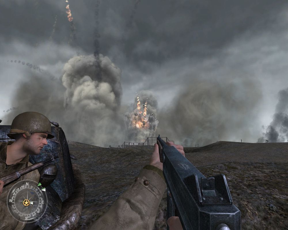 Call of Duty 2 (Windows) screenshot: Bombarding enemy positions.