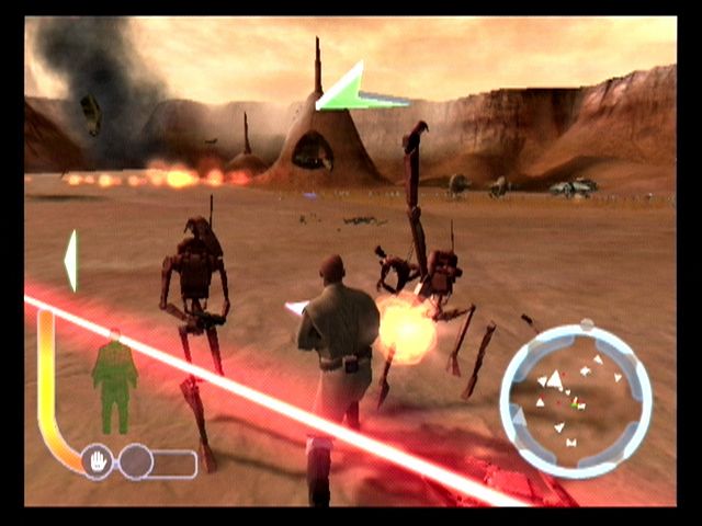 Star Wars: The Clone Wars (GameCube) screenshot: Avoid laser fire when on foot!