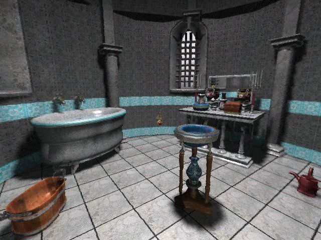 The Cameron Files: Secret at Loch Ness (Windows) screenshot: Explore the rooms of the Manor, like this bathroom