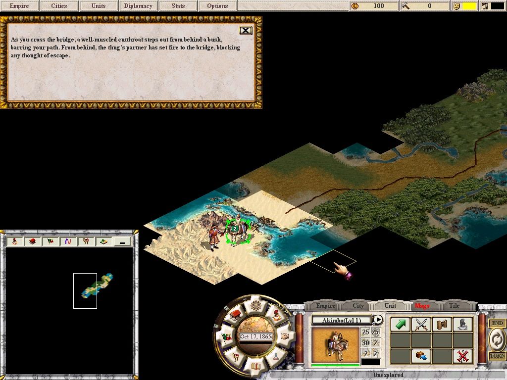 Call to Power II (Windows) screenshot: Scenarios can have scripted events and encounters. The Magnificent Samurai, for example, plays out more like a role-playing game than a normal Call to Power game.