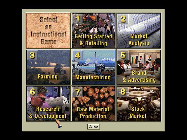 Capitalism Plus (Windows) screenshot: Tutorial Menu