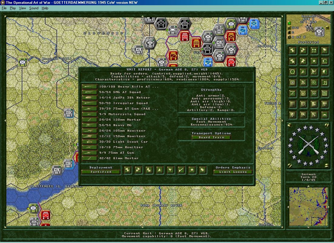 The Operational Art of War: Century of Warfare (Windows) screenshot: Statistics of a German Infantry division