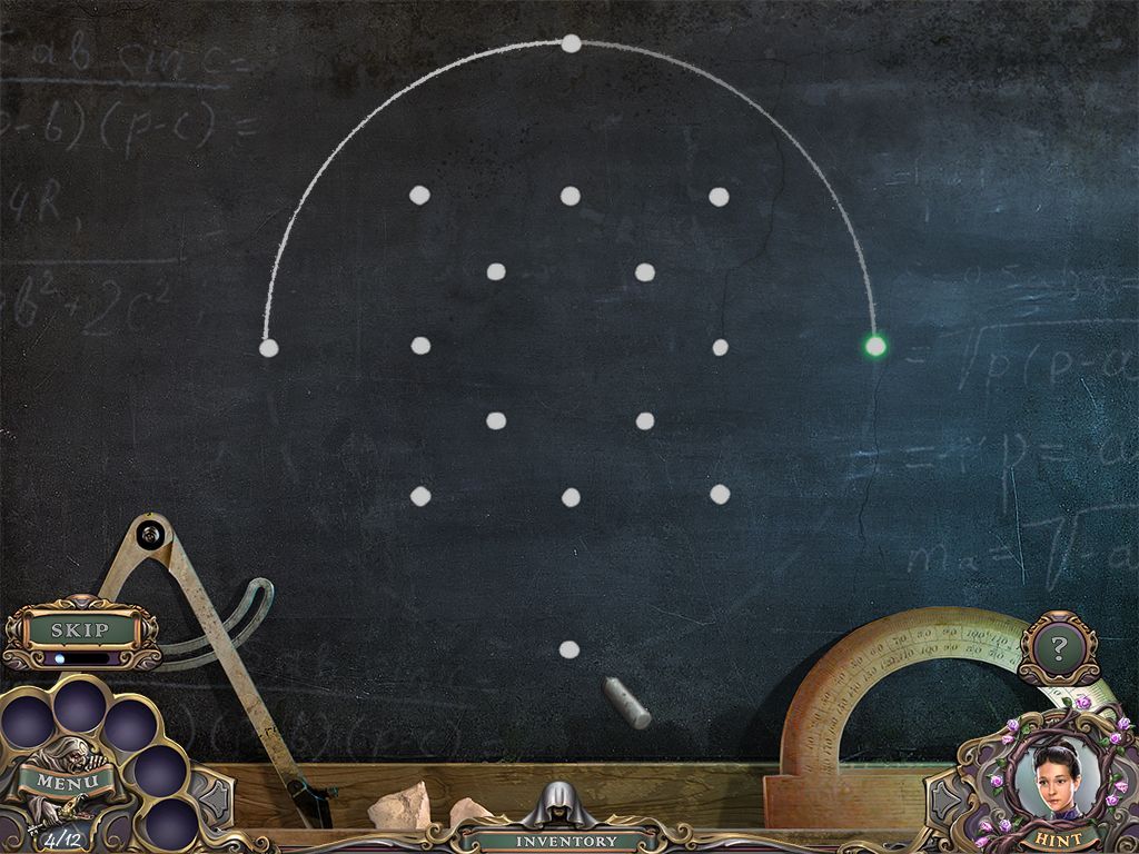 Witch Hunters: Stolen Beauty (Collector's Edition) (Windows) screenshot: This puzzle is a bit different too. After finding the chalk and a guide the player has to replicate a pattern that joins all the dots