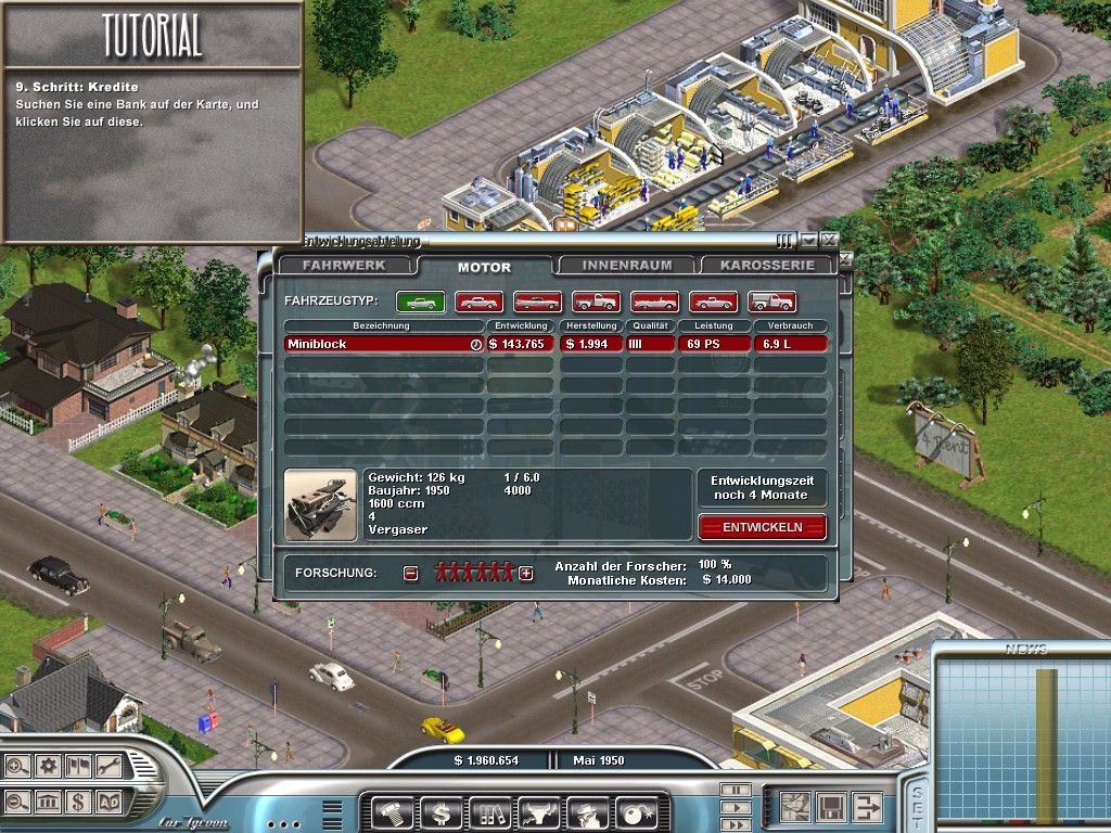 Car Tycoon (Windows) screenshot: Here we research new car parts