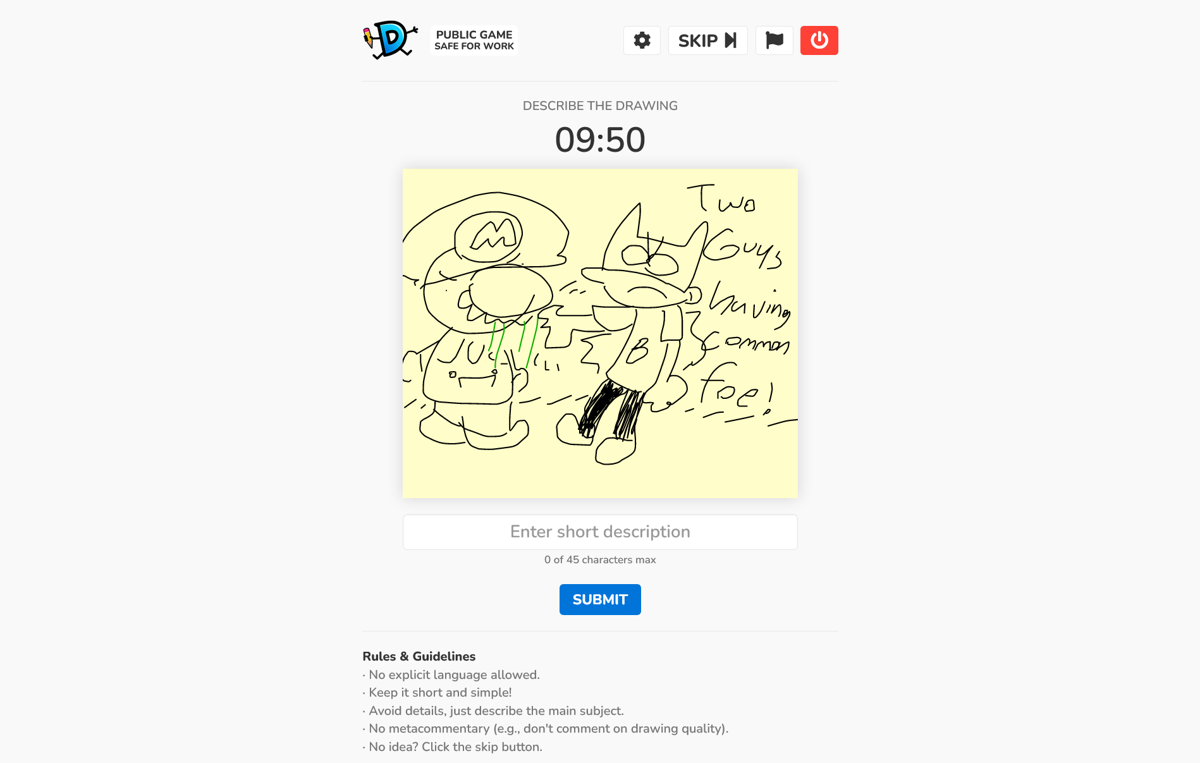 Drawception (Browser) screenshot: In game captioning a given drawing.