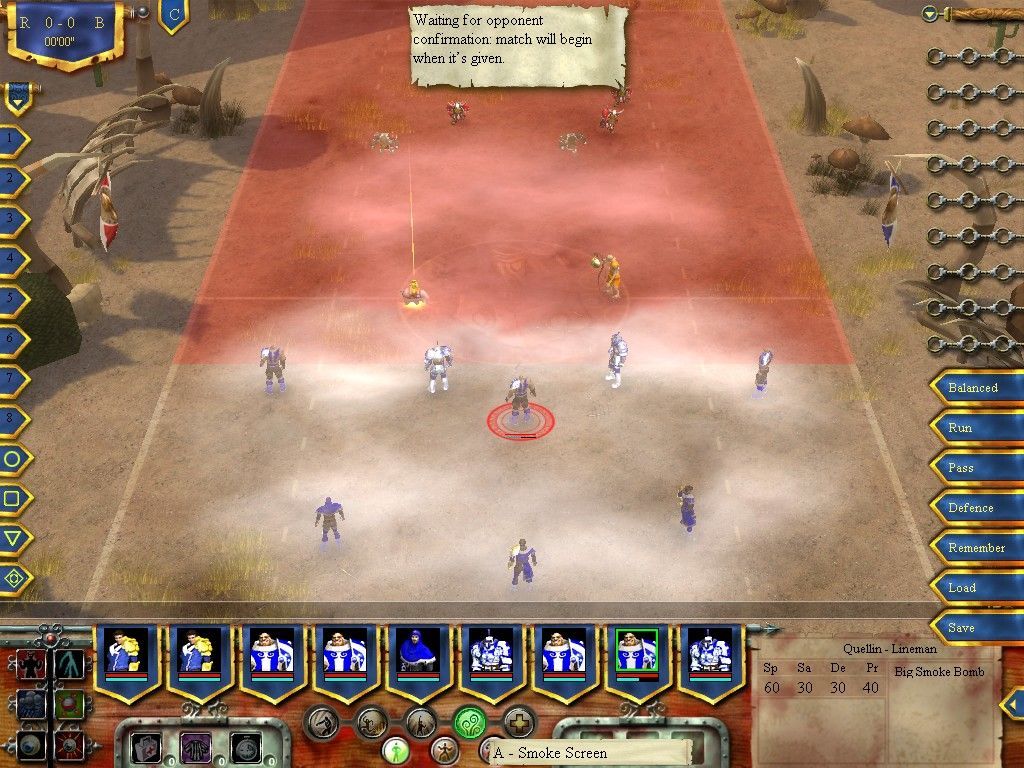 Chaos League (Windows) screenshot: Choose formation - A smoke screen will cover you move