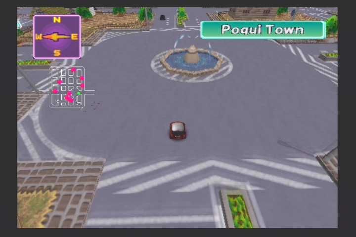 Choro Q (PlayStation 2) screenshot: Driving around town