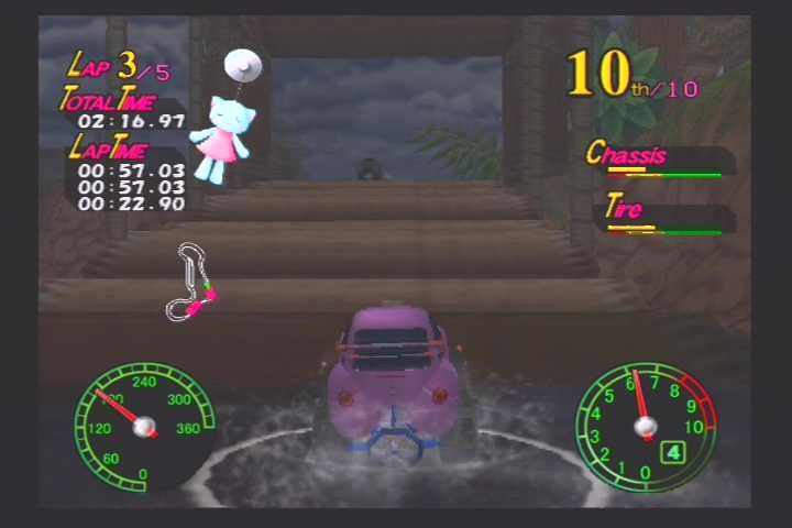 Choro Q (PlayStation 2) screenshot: Through a jungle environment. The variety of courses in the game is staggering.