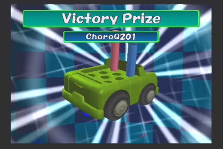 Choro Q (PlayStation 2) screenshot: When you place first in a specific race for the first time, you'll unlock a new body style.