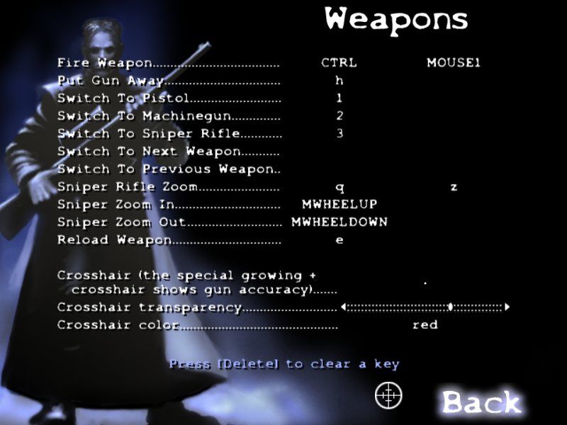 CIA Operative: Solo Missions (Windows) screenshot: Setting keys - weapons