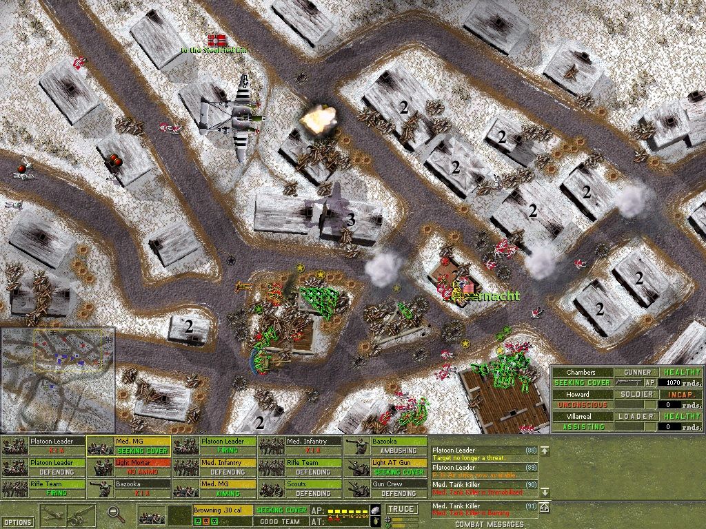 Close Combat: The Battle of the Bulge (Windows) screenshot: P-38 air attack! This time he destroyed a German tank!
