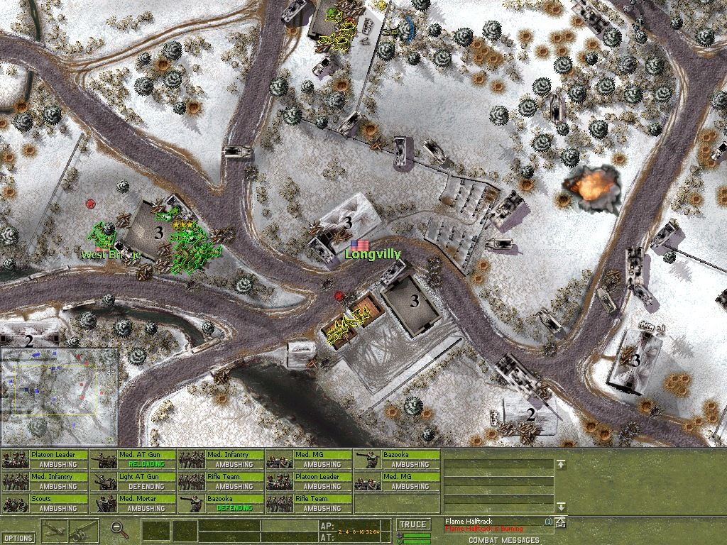 Close Combat: The Battle of the Bulge (Windows) screenshot: Nice explosion. Also, look at all the German hulks littering the landscape. :)