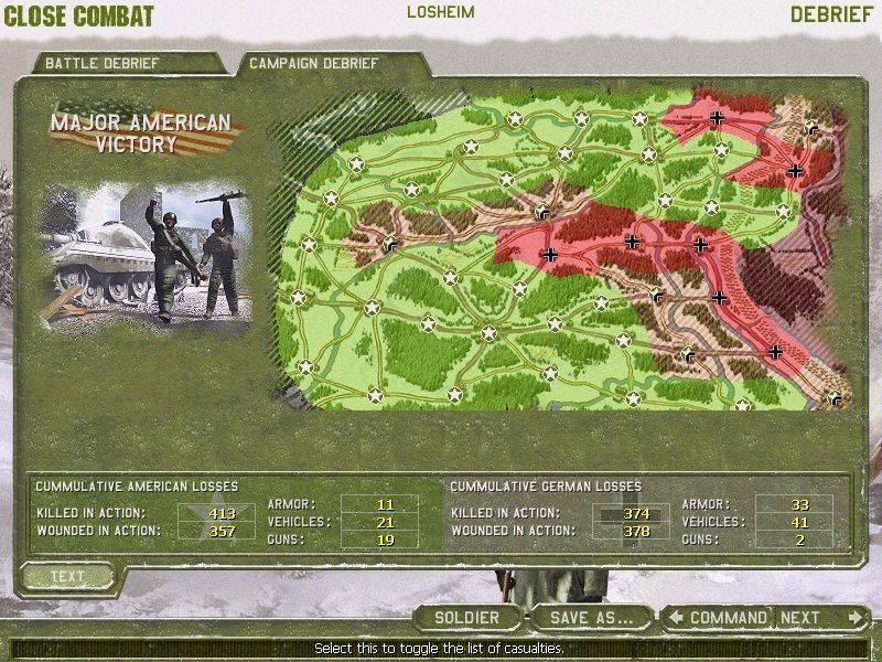 Close Combat: The Battle of the Bulge (Windows) screenshot: Campaign Debriefing