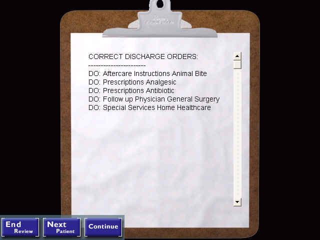 Code Blue (Windows) screenshot: At the end of each shift, the Chief of Staff grades you on your performance.