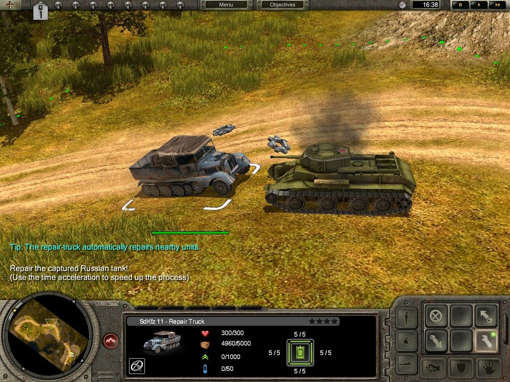 Codename: Panzers - Phase One (Windows) screenshot: Repairing a recently acquired Soviet tank... why does Soviet technology breaks so easily?