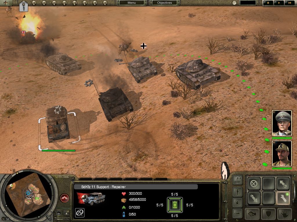 Codename: Panzers - Phase Two (Windows) screenshot: Repairing a tank (see the flying gears).