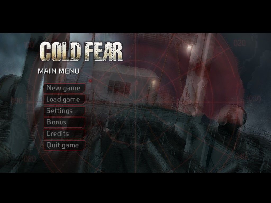 Cold Fear (Windows) screenshot: Main Menu (the radar blimp is the mouse cursor)