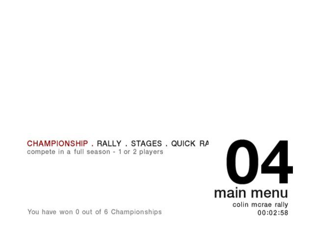 Colin McRae Rally 04 (Windows) screenshot: Main menu - so plain simple