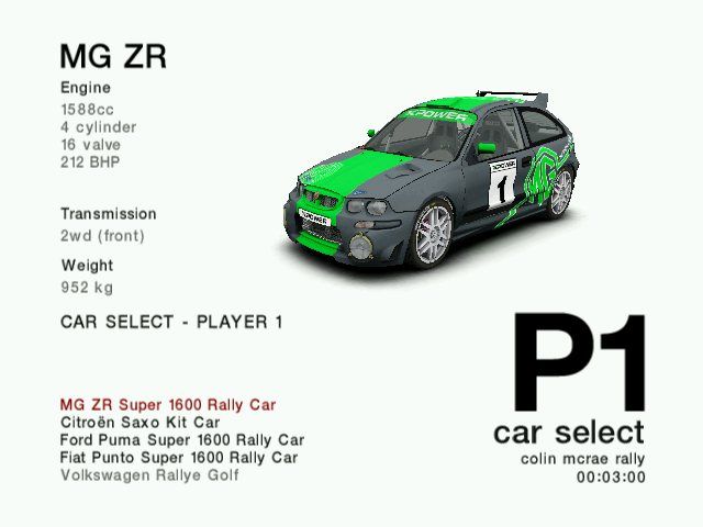 Colin McRae Rally 04 (Windows) screenshot: Car select - in the beginning most of the 4wd and 2wd car are enabled, other groups are disabled
