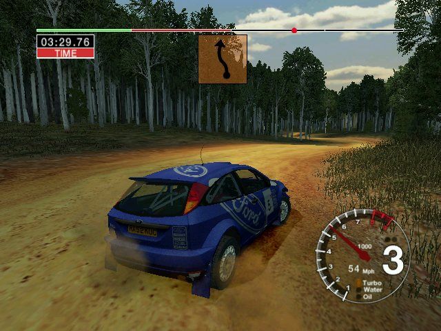 Colin McRae Rally 04 (Windows) screenshot: Ford focus looks extremely boring, too much blue