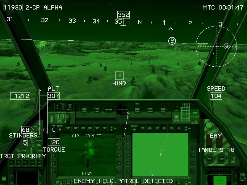Comanche Gold (Windows) screenshot: Smoking a Mi-24 Hind in FLIR mode
