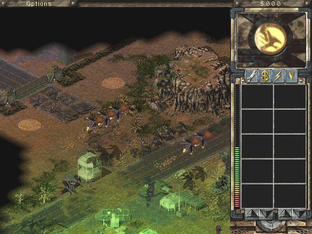 Command & Conquer: Tiberian Sun (Windows) screenshot: First, somewhat introductory, mission with GDI. Note that in lower resolution you'll see less items on the right production bar.