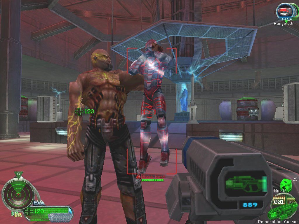 Command & Conquer: Renegade (Windows) screenshot: Tiberium enhanced supersoldier Raveshaw enjoys tossing his own men at you, when he's not just tossing you around