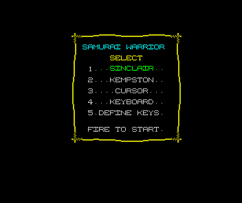Samurai Warrior: The Battles of.... Usagi Yojimbo (ZX Spectrum) screenshot: Main menu