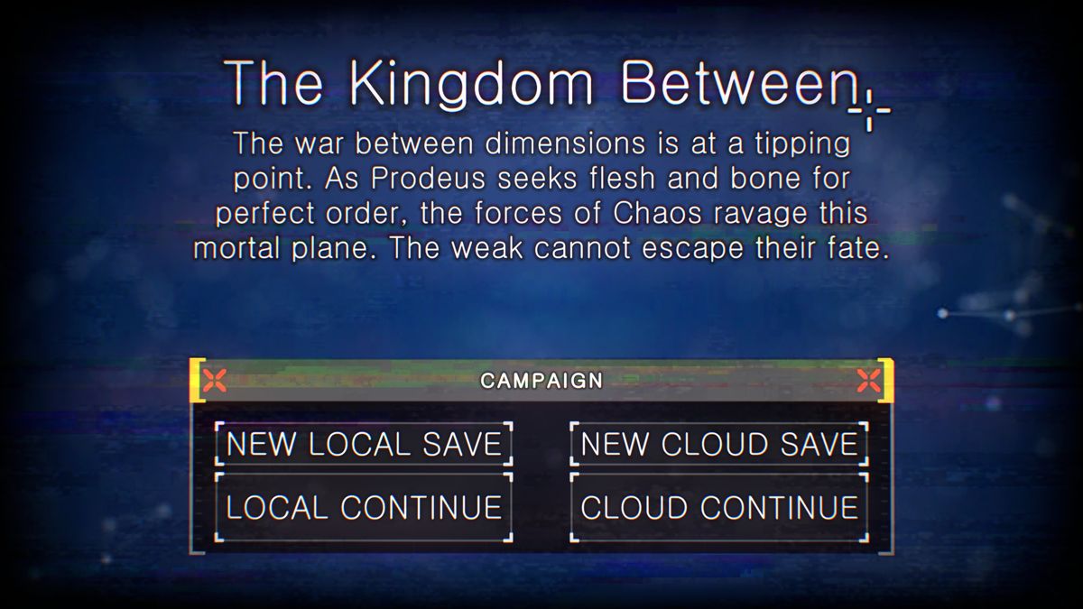 Prodeus (Windows) screenshot: Starting screen of the campaign The Kingdom Between (v0.2.4 Early Access version)