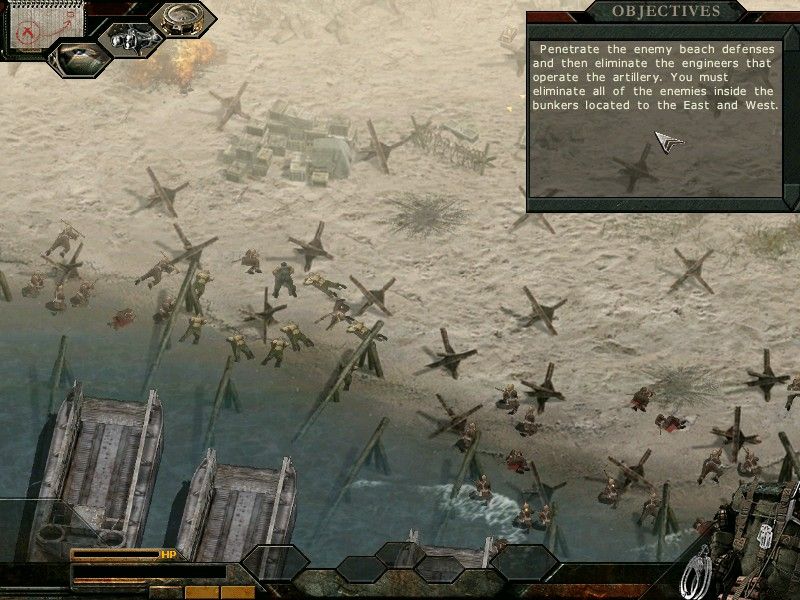 Commandos 3: Destination Berlin (Windows) screenshot: D-Day mission to take control over, or watch how german machinegun nests mow down your comrades.