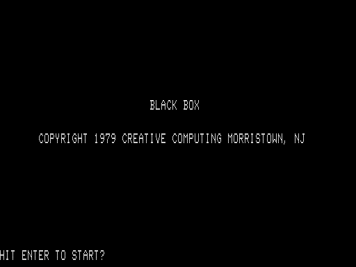 Black Box (TRS-80) screenshot: Title Screen