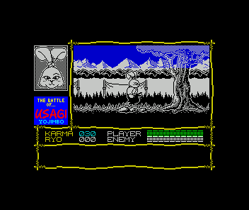 Samurai Warrior: The Battles of.... Usagi Yojimbo (ZX Spectrum) screenshot: Showing off the jump move