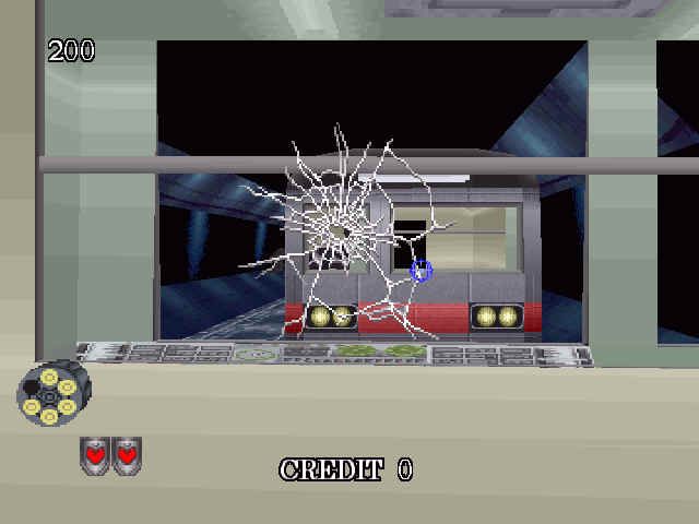Virtua Cop 2 (Windows) screenshot: train to train shooting