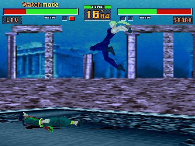Virtua Fighter 2 (Windows) screenshot: Game takes place underwater when slow motion is turned on