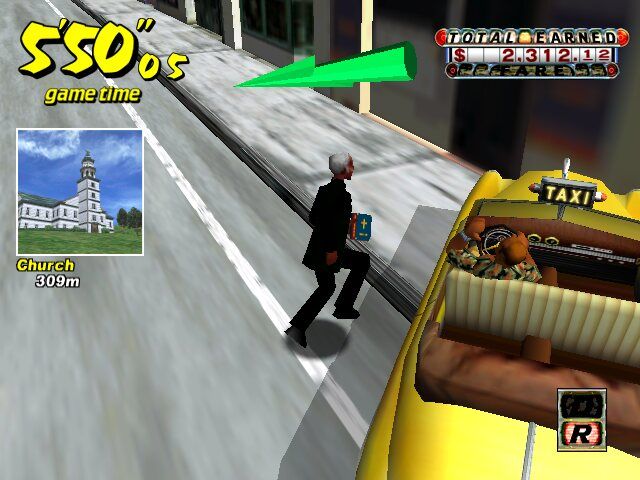 Crazy Taxi (Windows) screenshot: Taking priest to the church