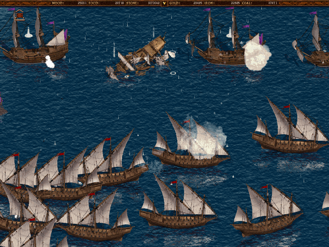 Cossacks: Back to War (Windows) screenshot: Xebecs are the Algerian and Turkish equivalent of the european frigate, but are a bit more powerful