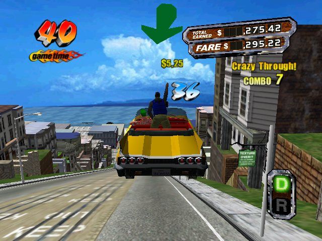 Crazy Taxi 3: High Roller (Windows) screenshot: Jumps will make passenger to give tips