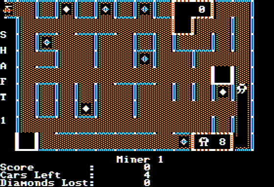 Diamond Mine (Apple II) screenshot: Starting on Shaft 1