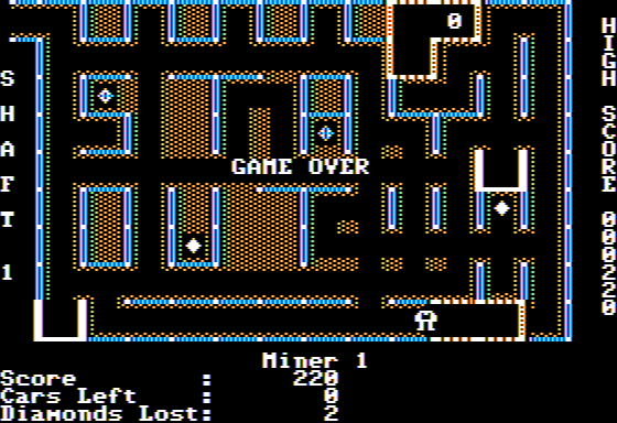 Diamond Mine (Apple II) screenshot: Game Over