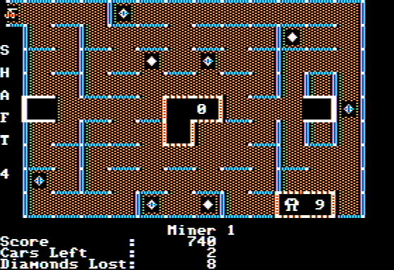 Diamond Mine (Apple II) screenshot: Many Pitfalls on Shaft 4