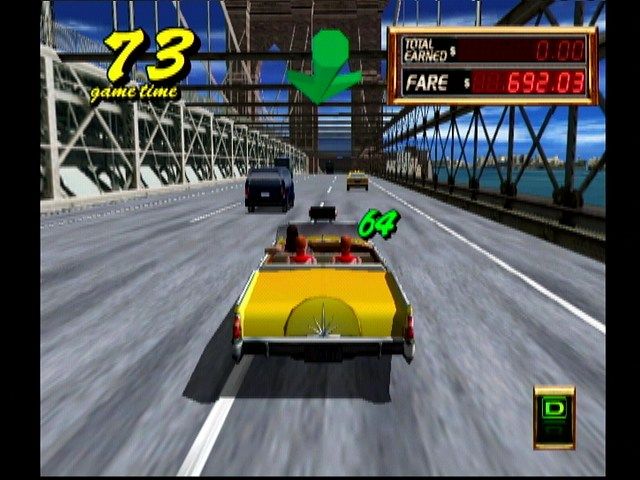 Crazy Taxi 2 (Dreamcast) screenshot: You get higher fares when you have to cross the bridge.