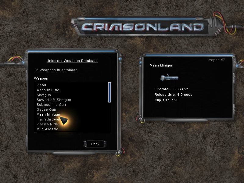 Crimsonland (Windows) screenshot: Weapons
