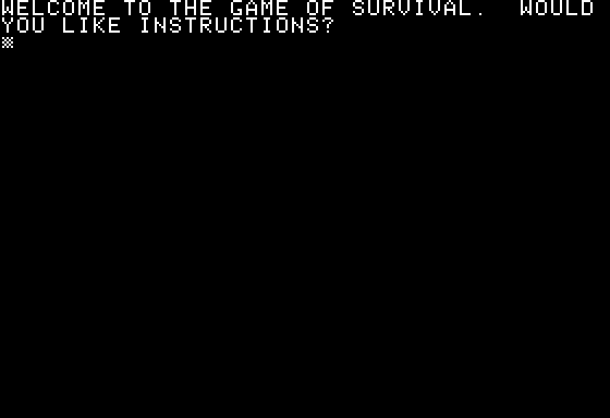 Survival (Apple II) screenshot: Starting the Game