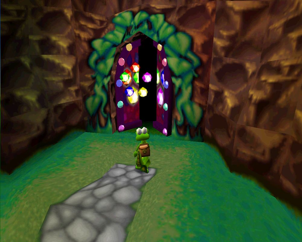 Croc: Legend of the Gobbos (Windows) screenshot: There are five colored diamonds on every level. Find'em all to gain access to bonus stage.