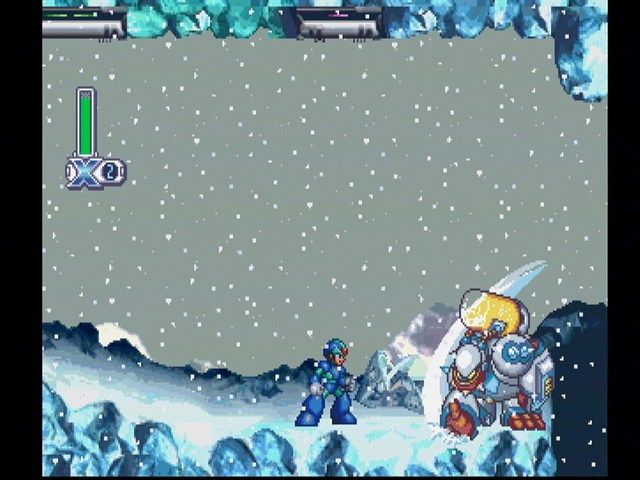 Mega Man X4 (PlayStation) screenshot: Megaman X chillin' at the Snow Base