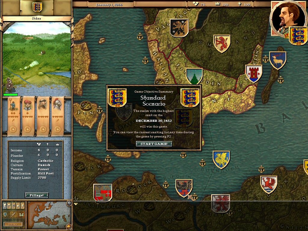 Crusader Kings (Windows) screenshot: Welcome message when scenario starts