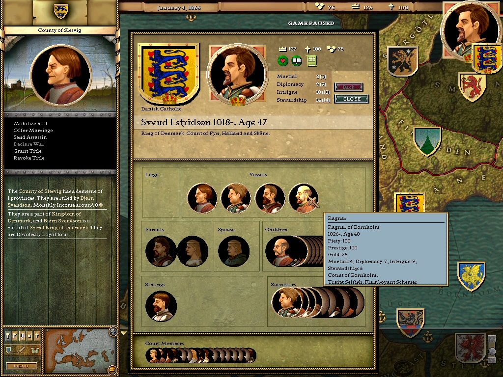 Crusader Kings (Windows) screenshot: The King of Denmark